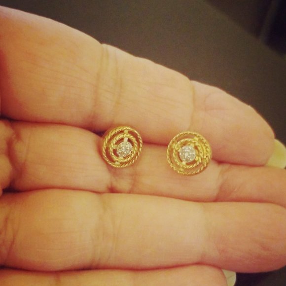 Secure SCREW BACK Diamond Earrings .925 & 14K YG - Picture 2 of 4